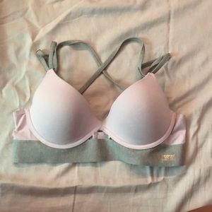 Pink supportive strappy bra